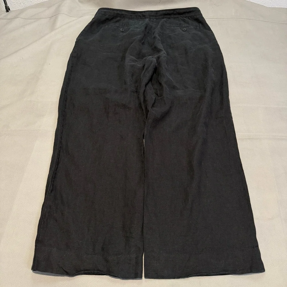 Banana Republic Women Black Linen Wide Pleat Trouser Pant Lagenlook Flow-16-6953